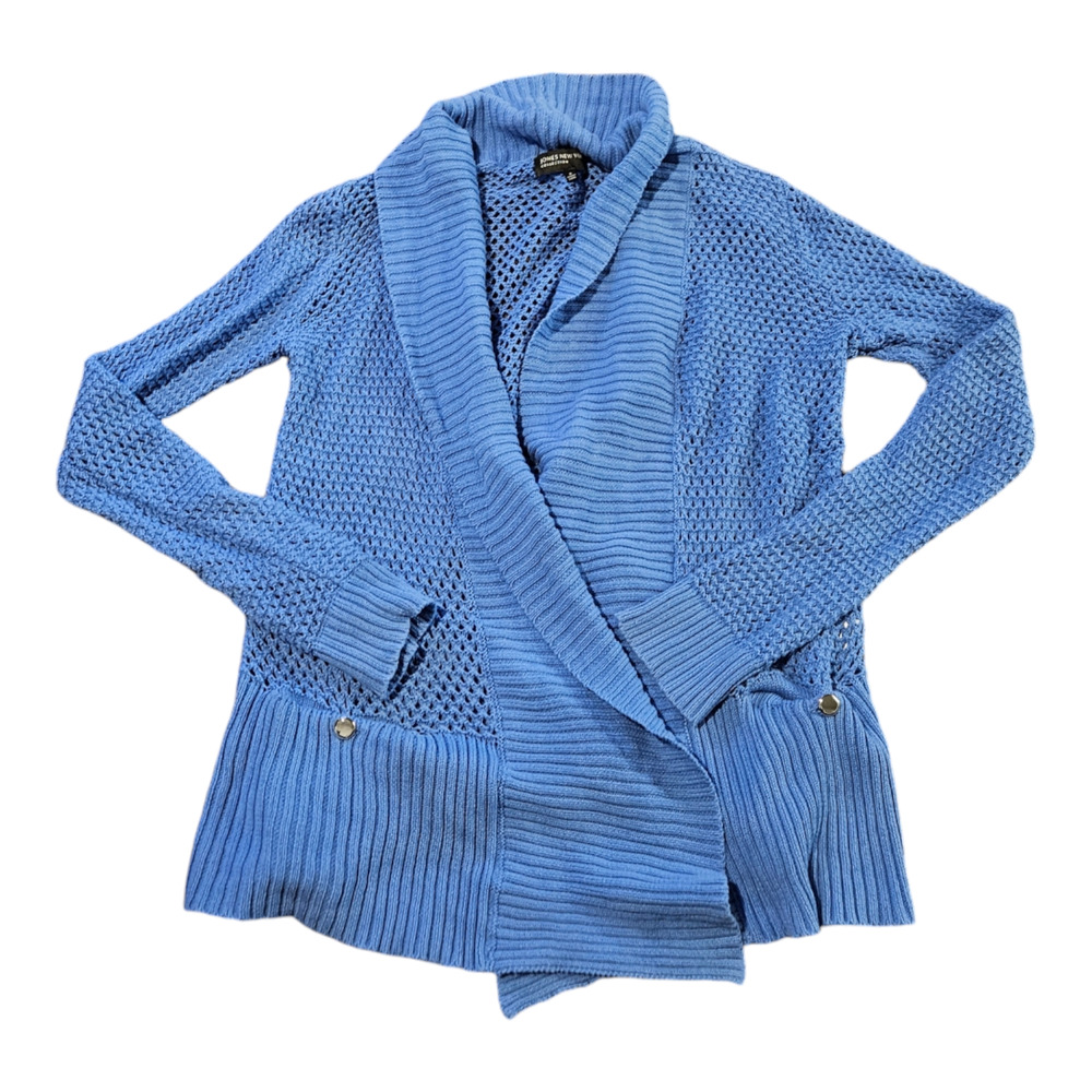 Jones New York Small Light Blue Knit Long Sleeve Open Cardigan